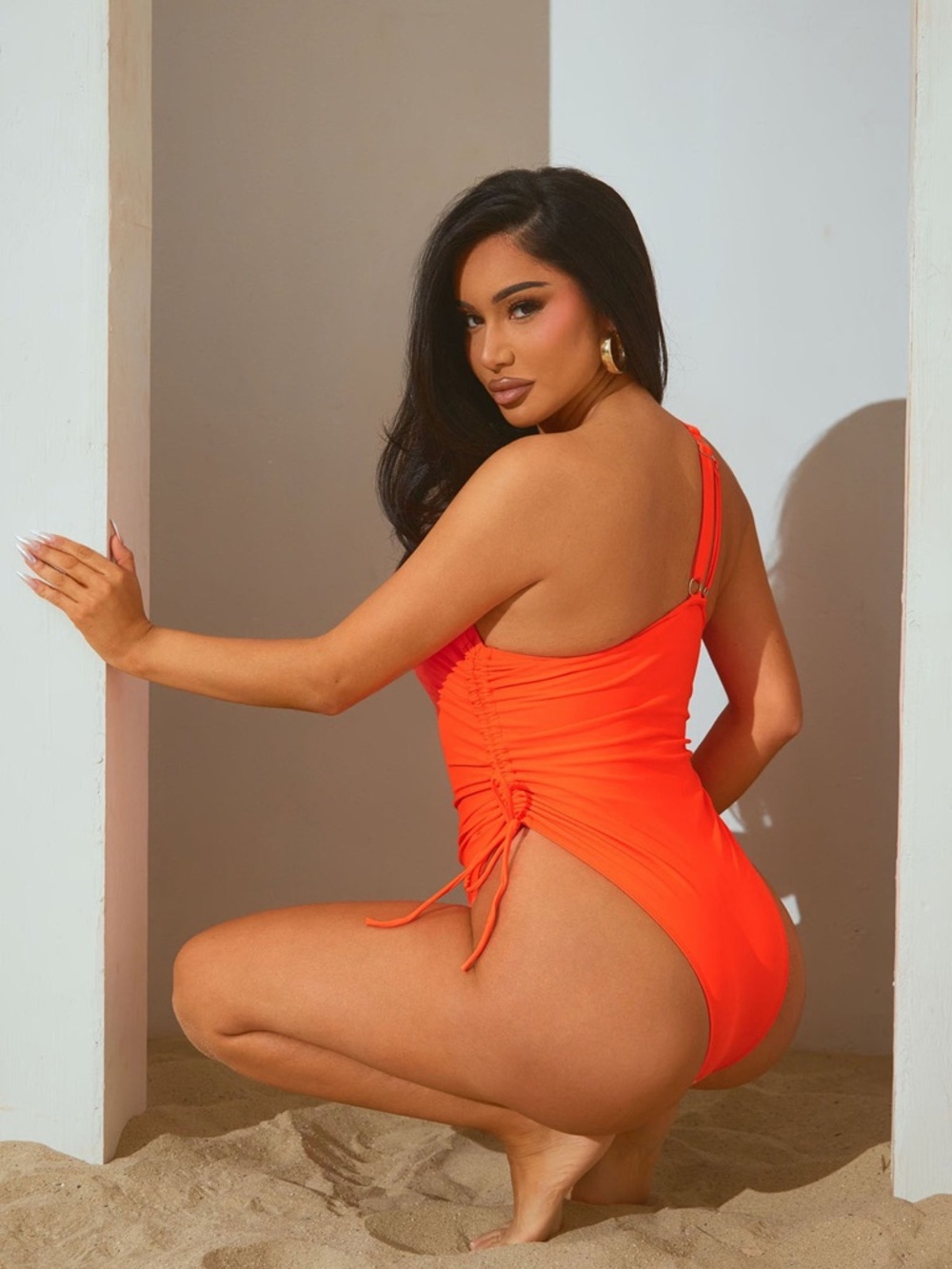 Fashion Nova One-Shoulder Neon Orange Cutout Swimsuit - Picture 5 of 5
